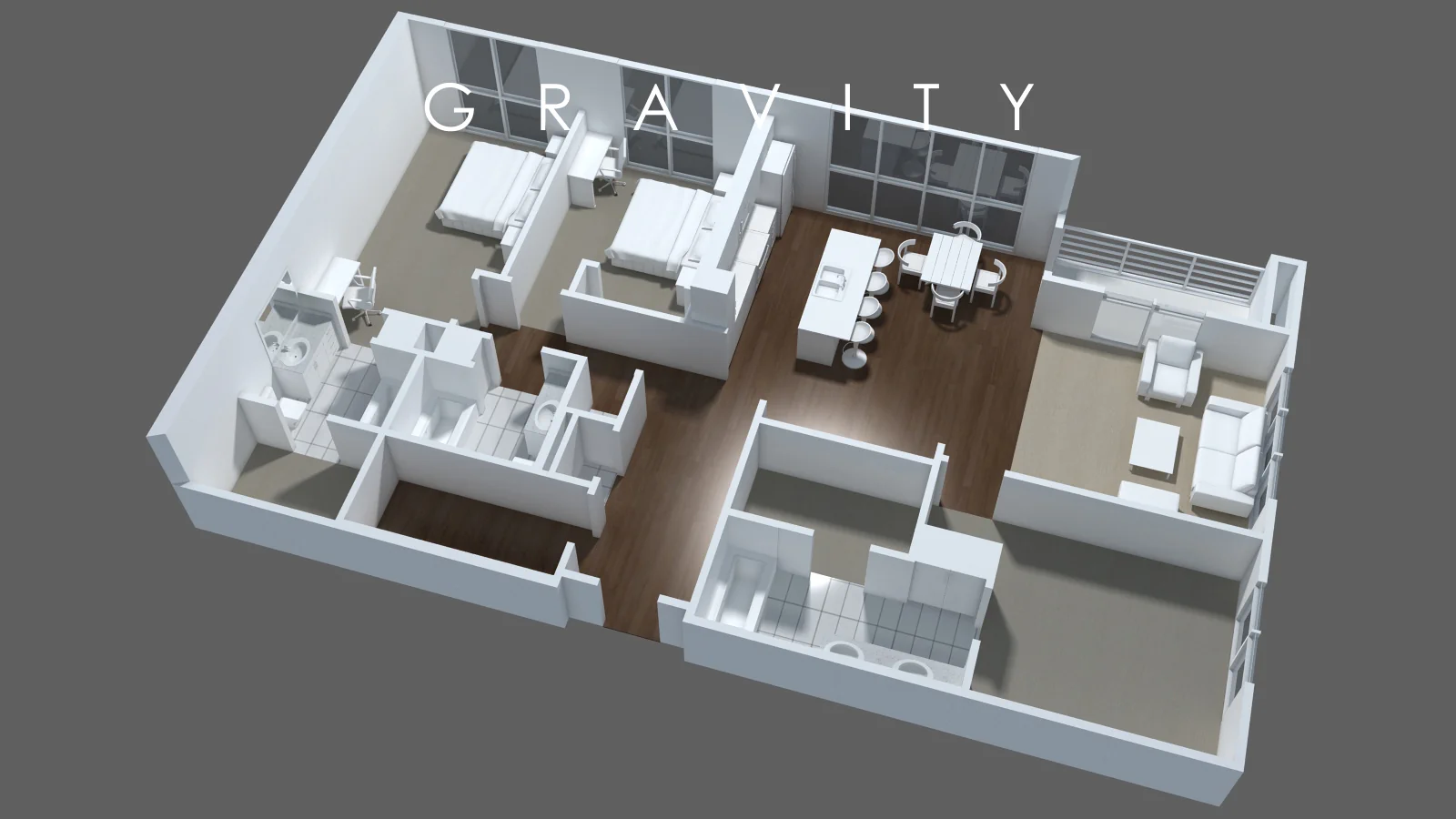 Top view 3D plan of residential apartment layout